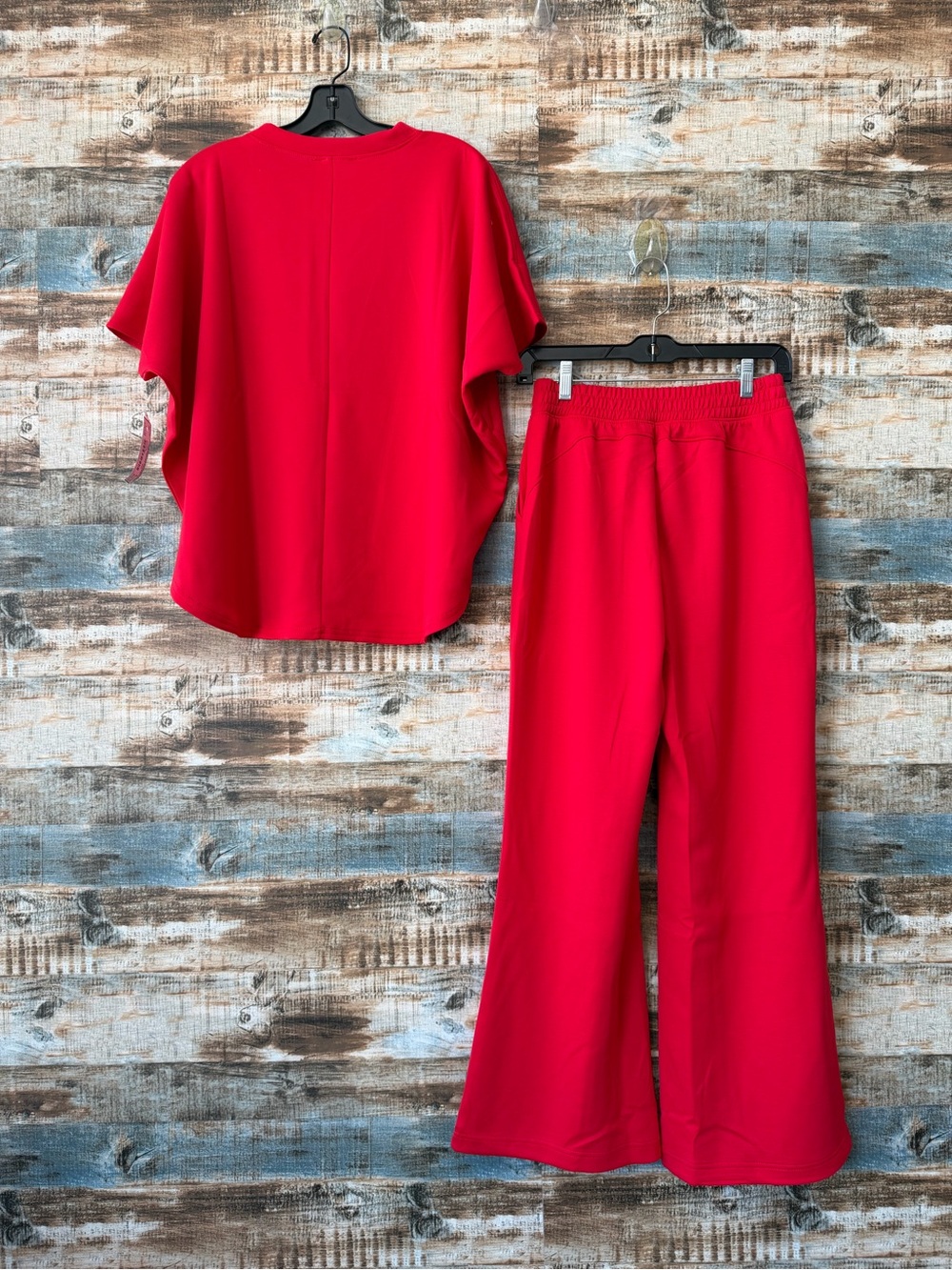 Zenana Scuba Women’s Red Two-Piece Set — Relaxed Top & Wide-Leg Pants size S - Picture 2 of 3